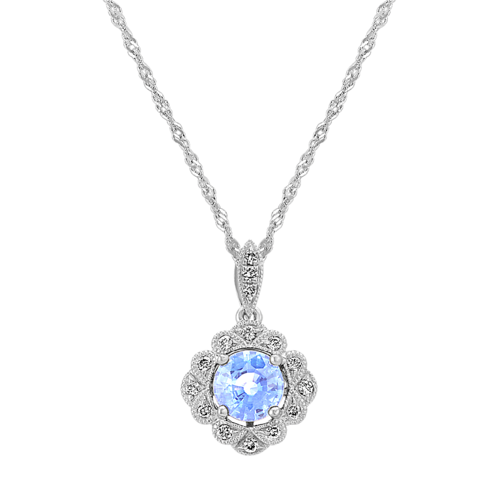Vintage Ice Blue Sapphire and Diamond Pendant (18 in)