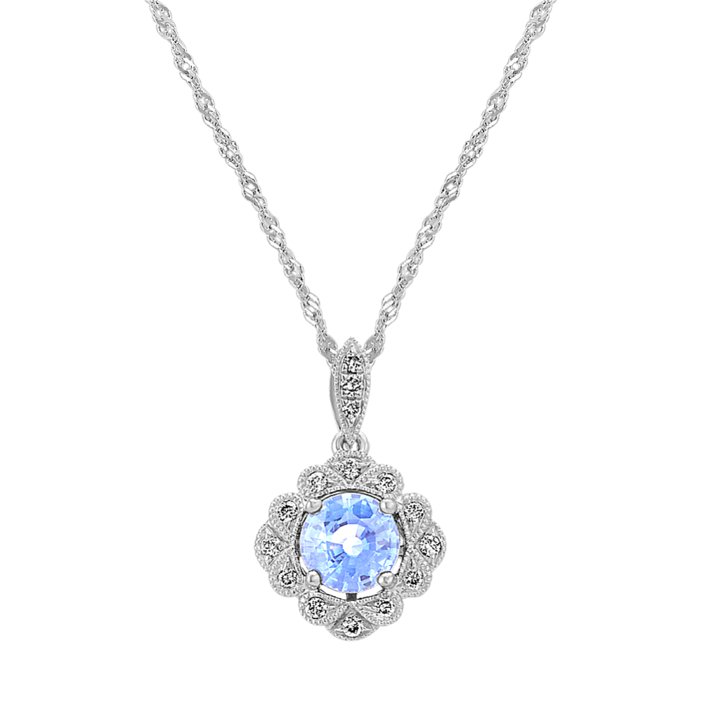 Vintage Ice Blue Sapphire and Diamond Pendant (18'')