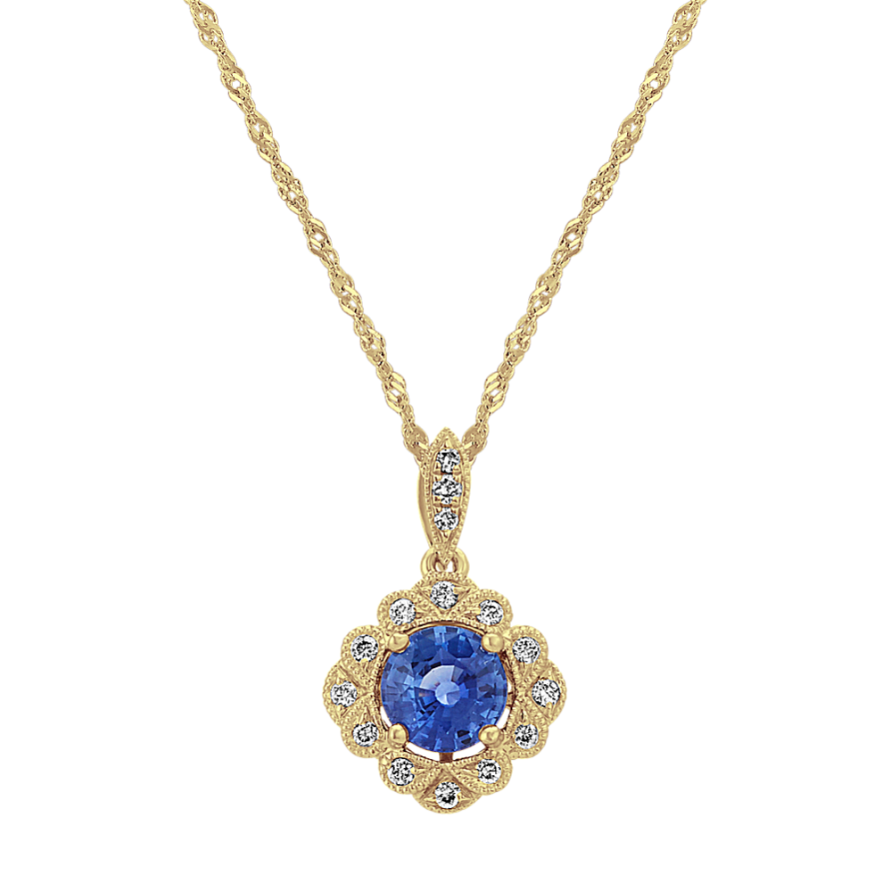 Vintage Kentucky Blue Sapphire and Diamond Pendant (18 in)