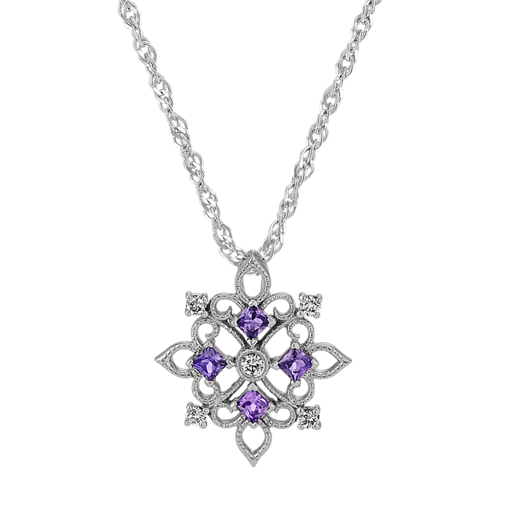 Vintage Lavender Sapphire and Diamond Pendant (18'')