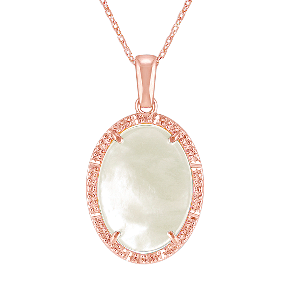 Vintage Mother of Pearl Oval Pendant in Rose Sterling Silver (18 in)