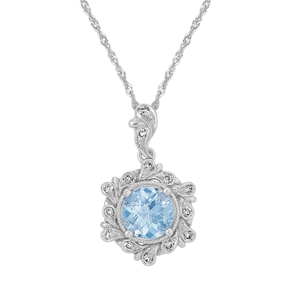 Vintage Aquamarine and Diamond Pendant (18 in)