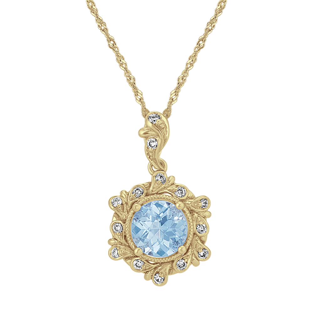 Vintage Aquamarine and Diamond Pendant (18'')
