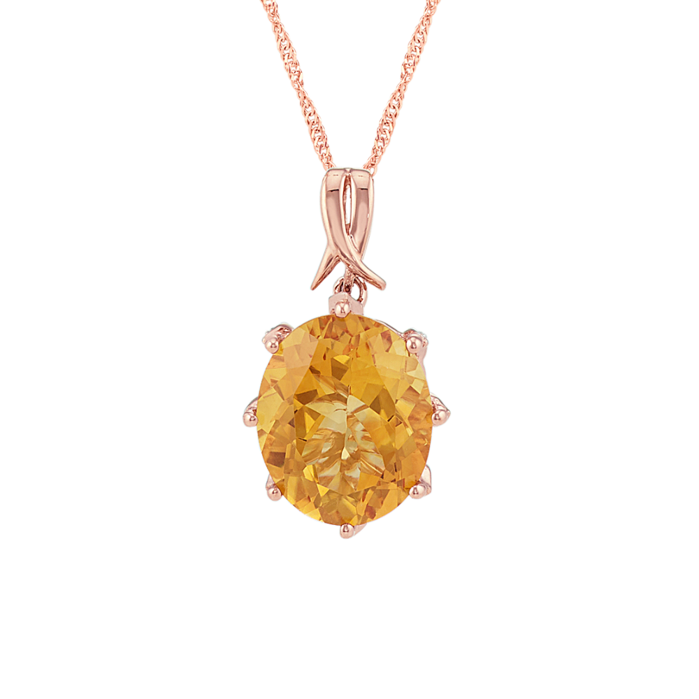 Vintage Natural Citrine and Natural Diamond Pendant (22 in)