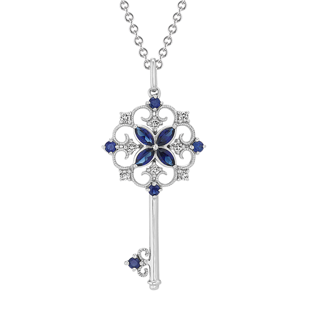 Vintage Sapphire Diamond Key Pendant 22 in Shane Co