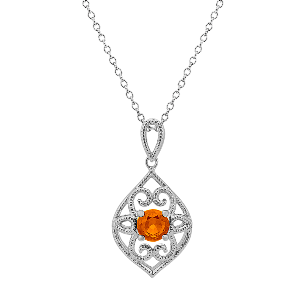 Vintage Orange Sapphire Pendant (20'')