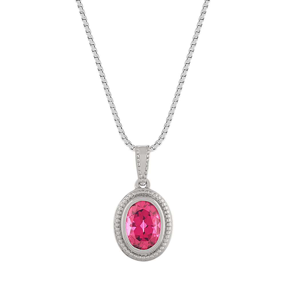 Vintage Oval Pink Garnet Pendant (18'')