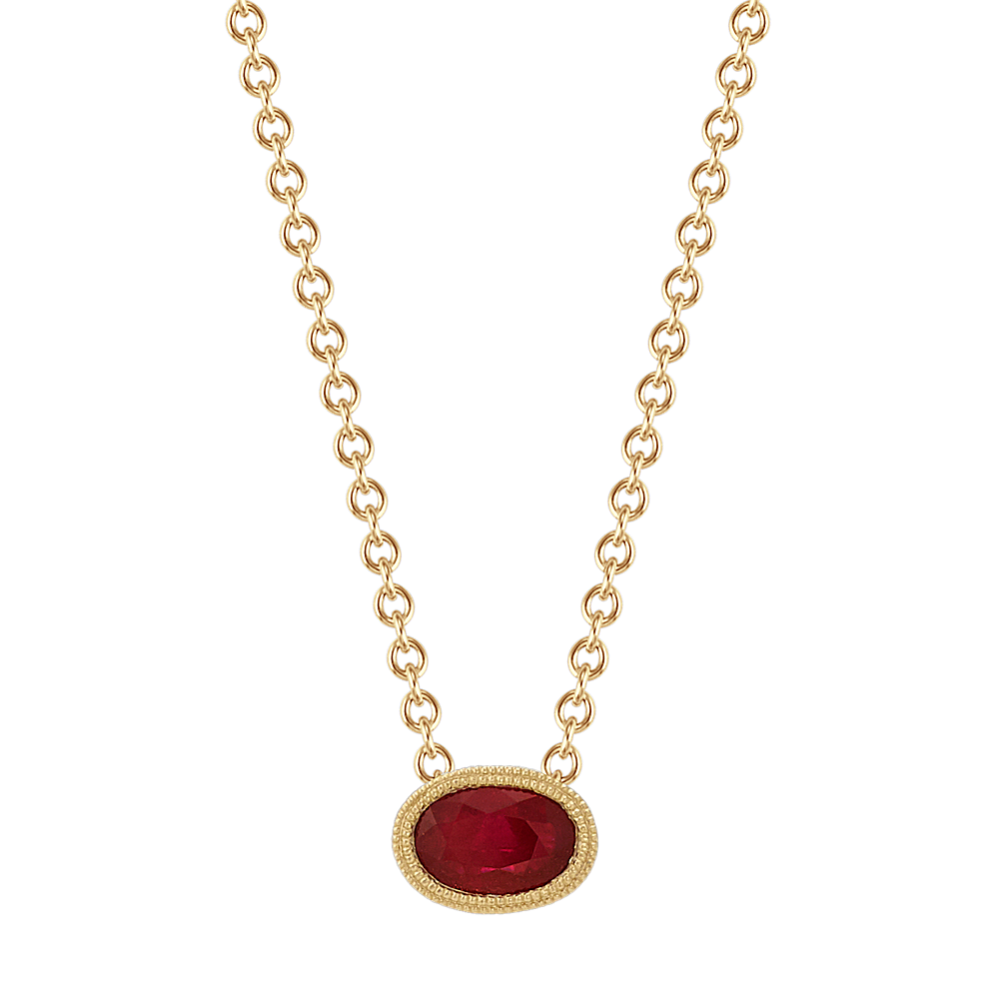 Vintage Oval Ruby Necklace in 14k Yellow Gold