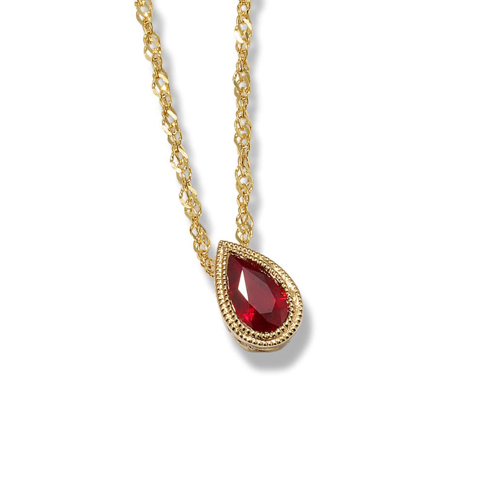 Vintage Pear-Shaped Natural Ruby Pendant (20 in)