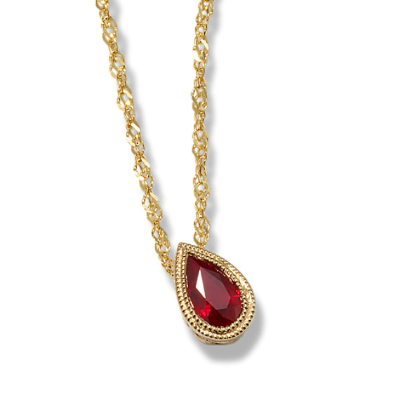 14K GOLD EP PEAR CUT RUBY SIMULATED NECKLACE WITH 20 inch CHAIN 