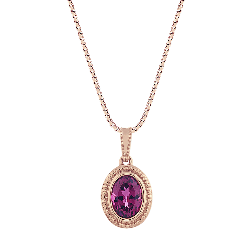 Vintage Pink Garnet Pendant in 14k Rose Gold (18'')