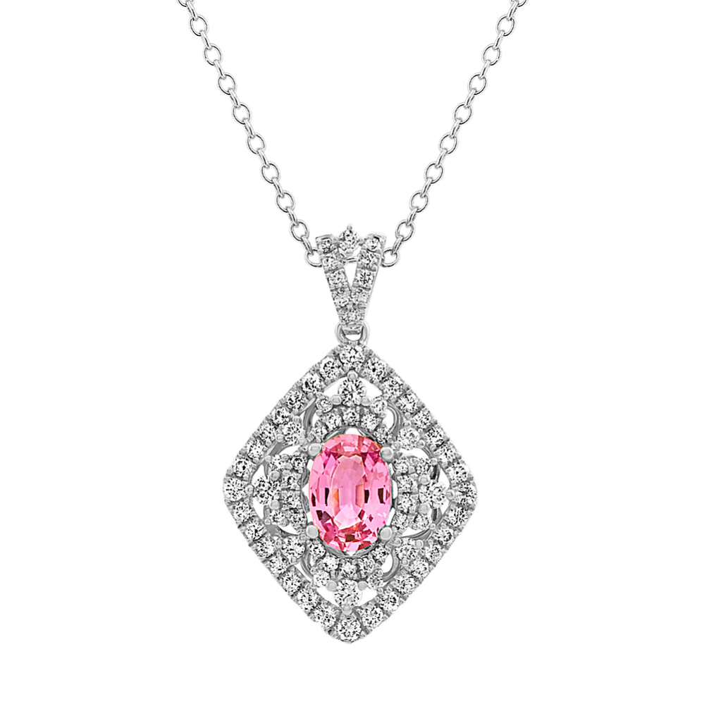 Vintage Pink Sapphire and Diamond Pendant (24 in)