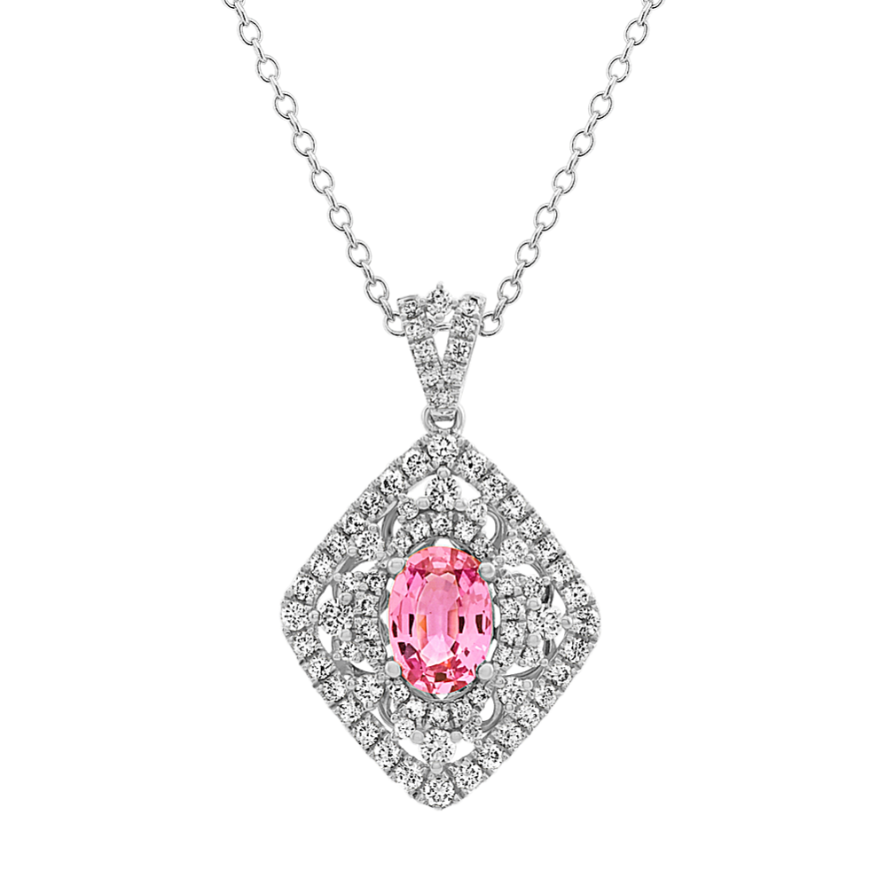 Vintage Pink Sapphire and Diamond Pendant (24'')