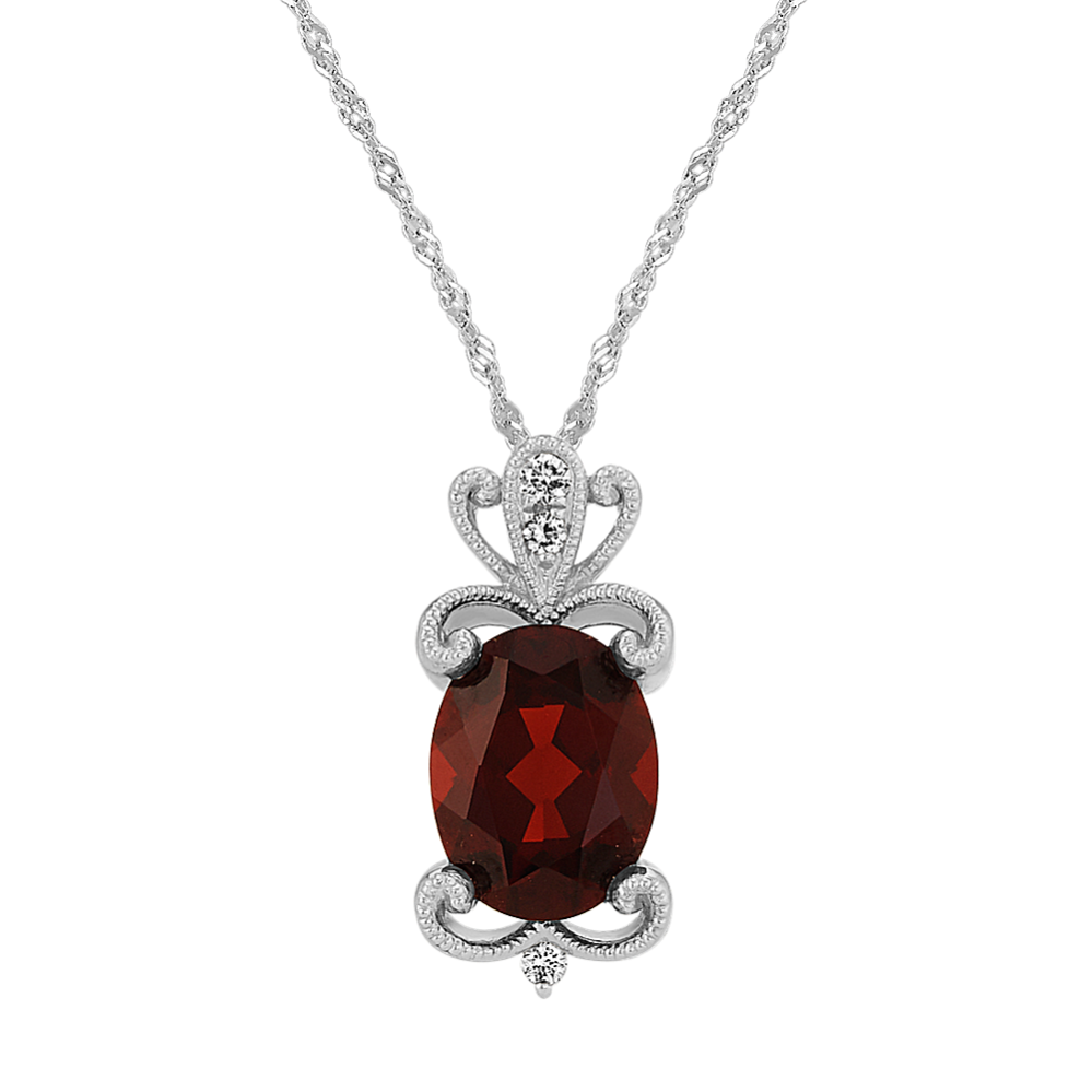 Vintage Red Garnet and Diamond Pendant (20'')