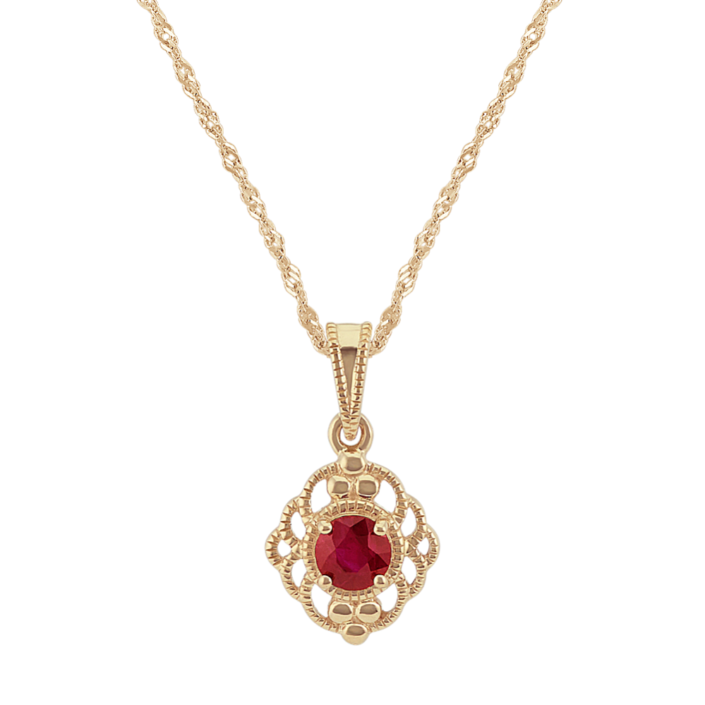 Vintage Ruby Pendant in 14k Yellow Gold (18 in)
