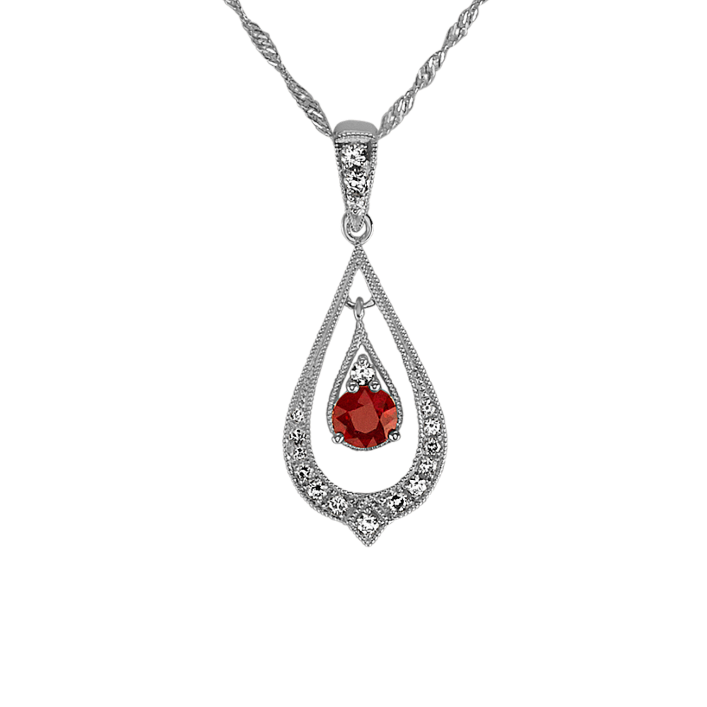 Vintage Natural Ruby and Natural Diamond Pendant (18 in)