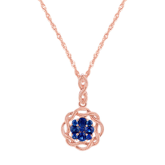 Vintage Sapphire Pendant in 14k Rose Gold (20 in)