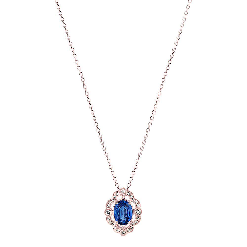 Vintage Traditional Blue Sapphire and Diamond Pendant (22 in) | Shane Co.