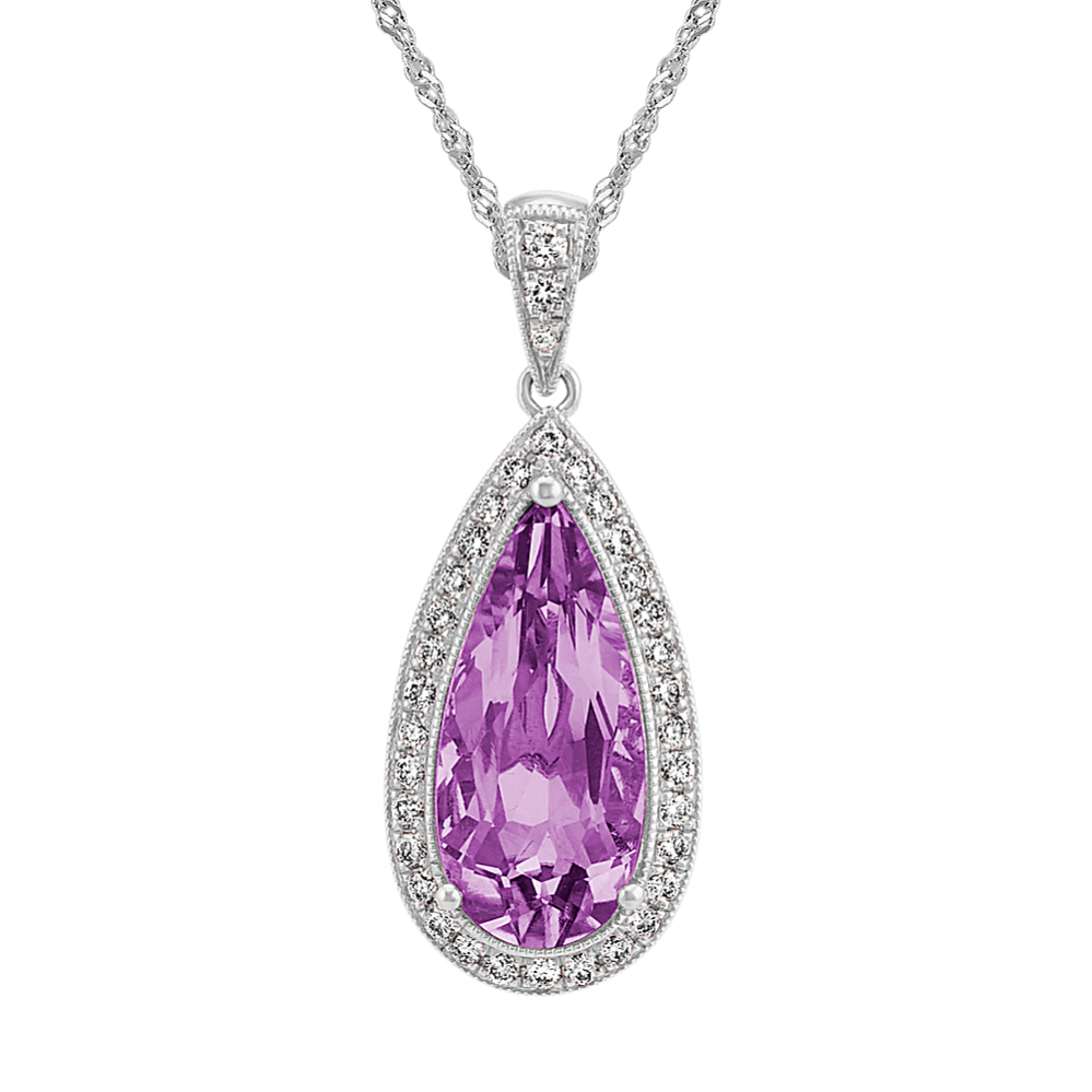Violetta Vintage Amethyst and Diamond Pendant in 14K White Gold (22 in)