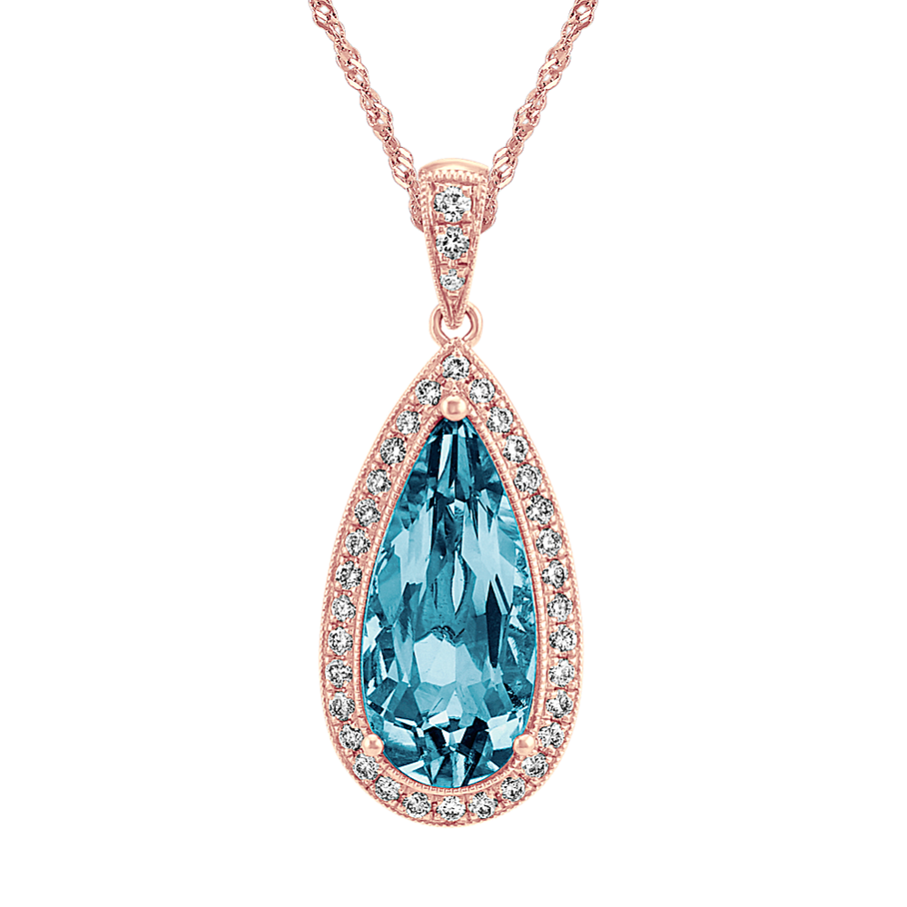 Violetta Vintage London Blue Topaz and Diamond Pendant in 14K Rose Gold (20 in)