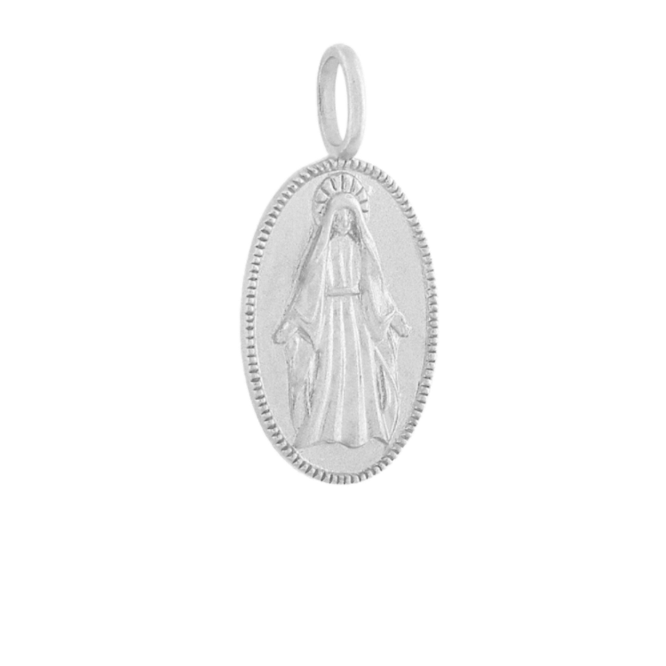 Virgin Mary Charm in 14k White Gold