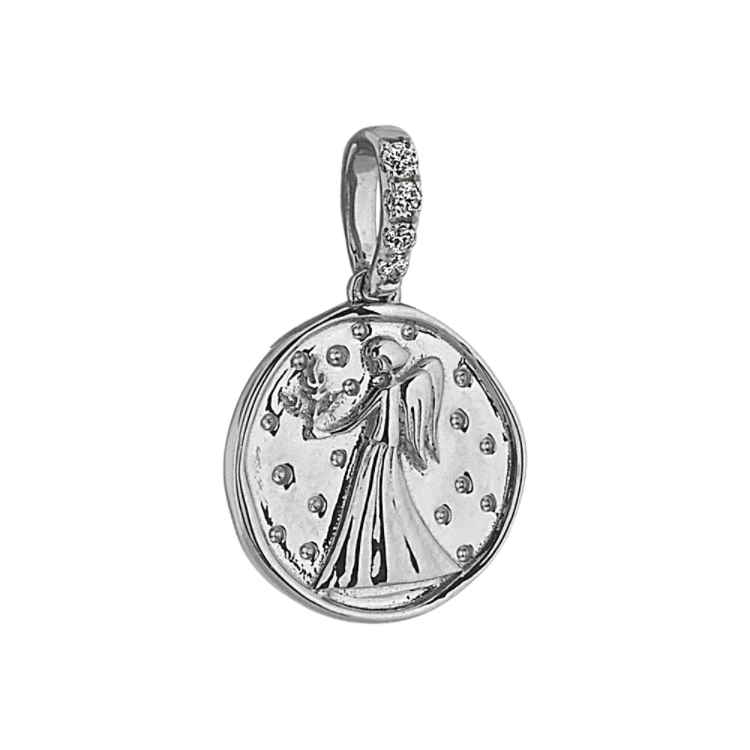 Virgo Zodiac Charm with Natural Diamond Accent in 14k White Gold