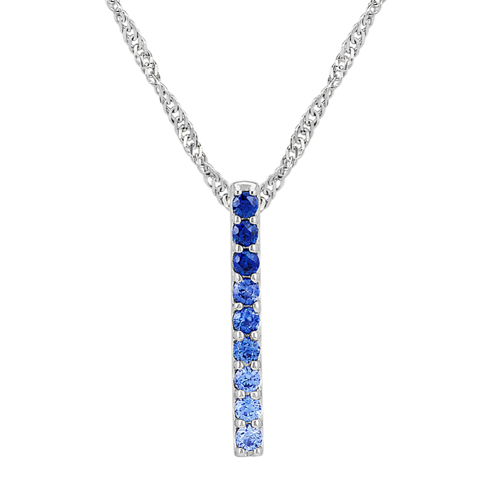 Wave Multi-Colored Sapphire Pendant in 14K White Gold (18'')