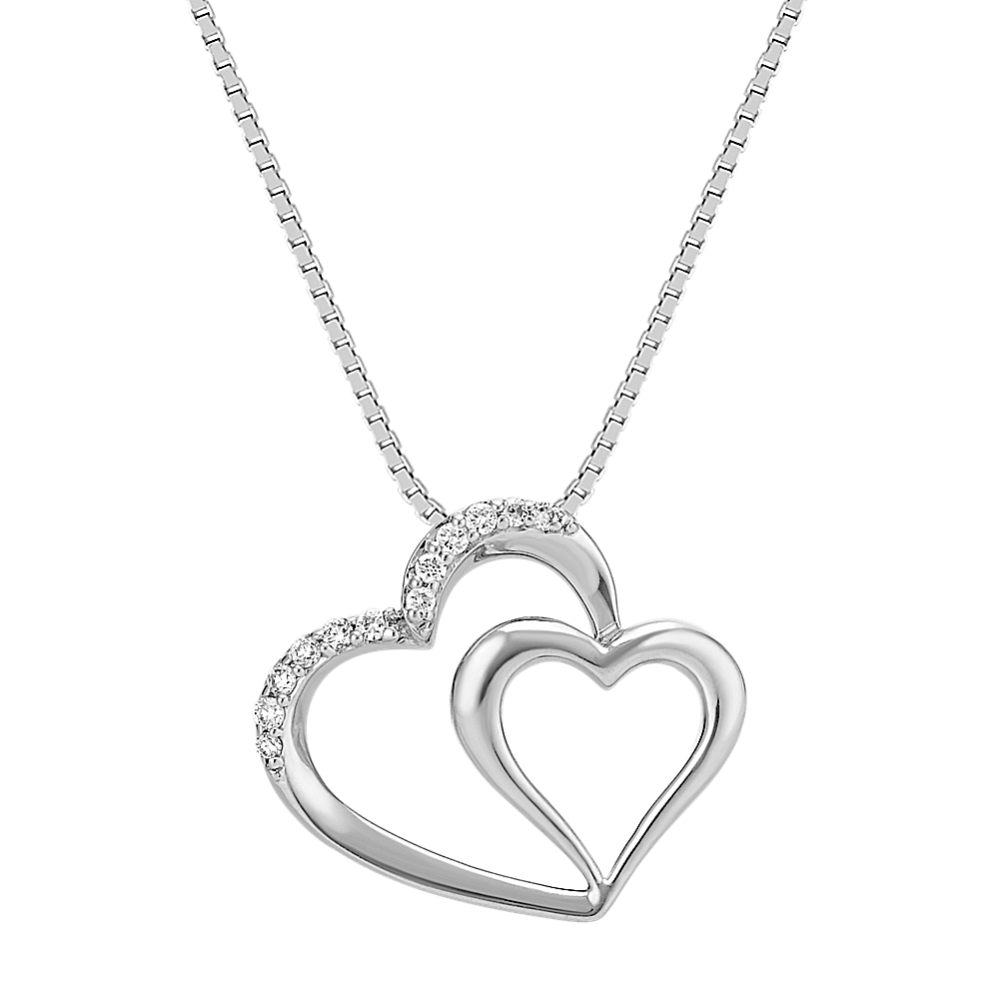 Waverly Diamond Double Heart Pendant in Sterling Silver (20 in)