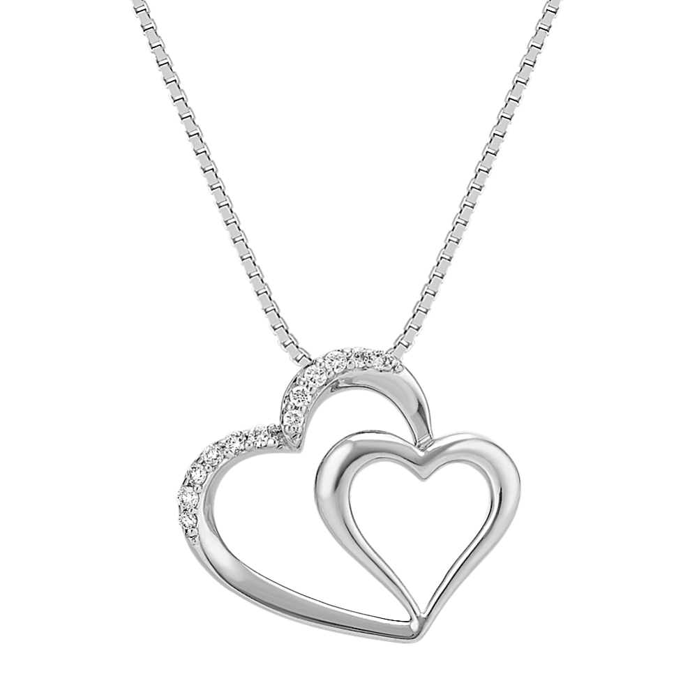 Waverly Diamond Double Heart Pendant in Sterling Silver (20'')