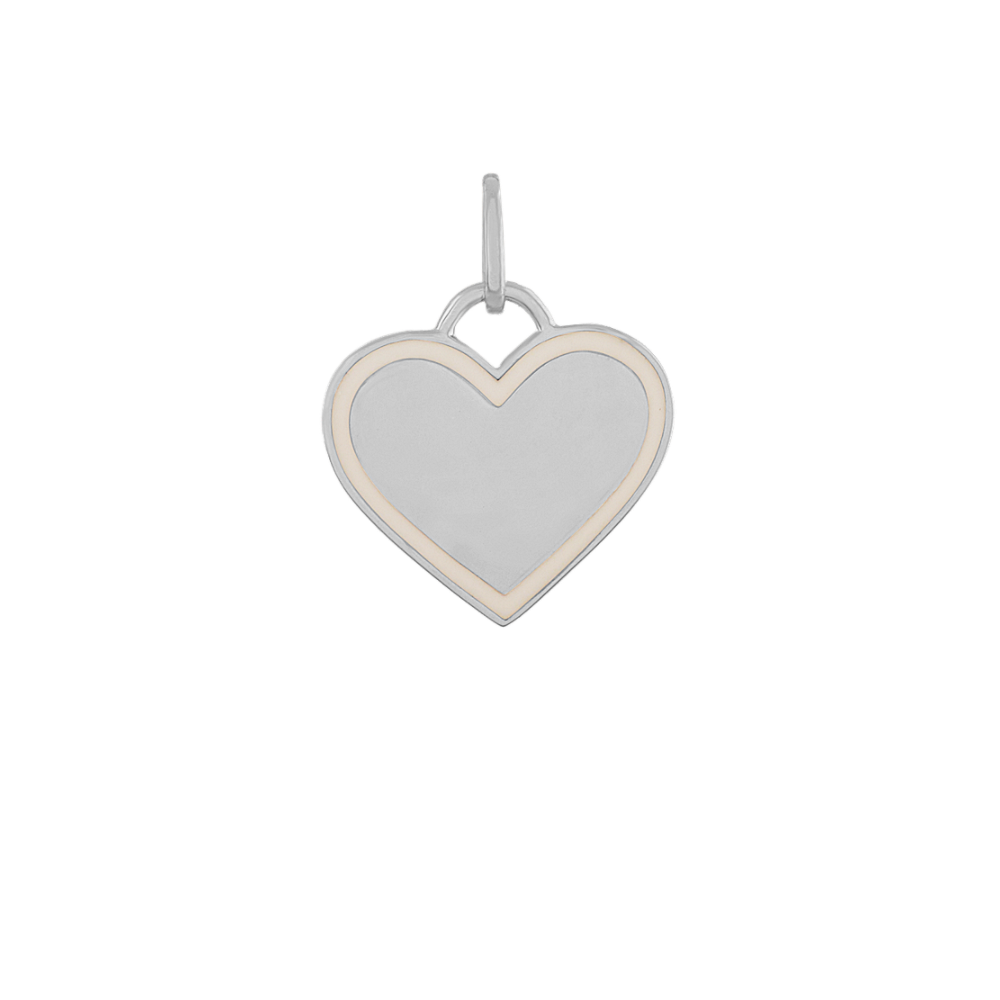 White Enamel Heart Charm in 14k White Gold