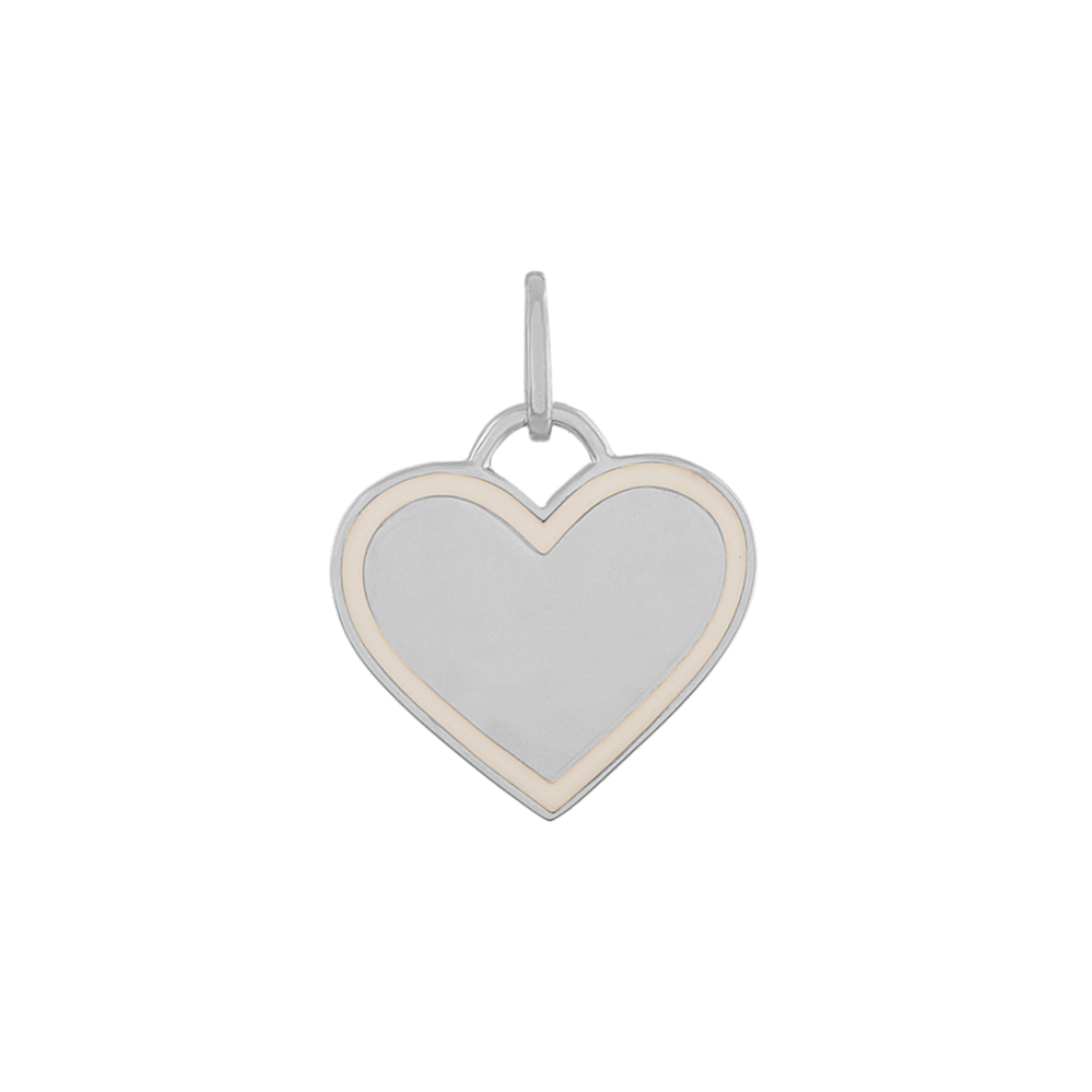 White Enamel Heart Charm in 14k White Gold