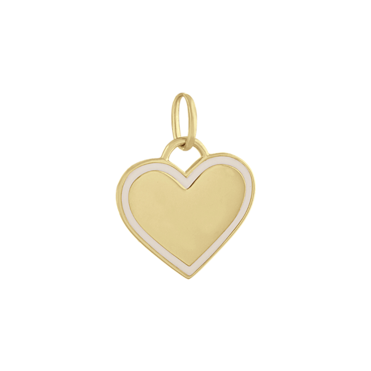 White Enamel Heart Charm in 14k Yellow Gold