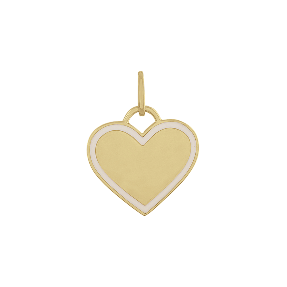 White Enamel Heart Charm in 14k Yellow Gold