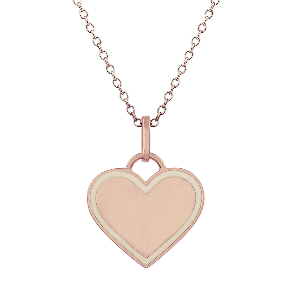 White Enamel Heart Pendant in 14k Rose Gold (18'')