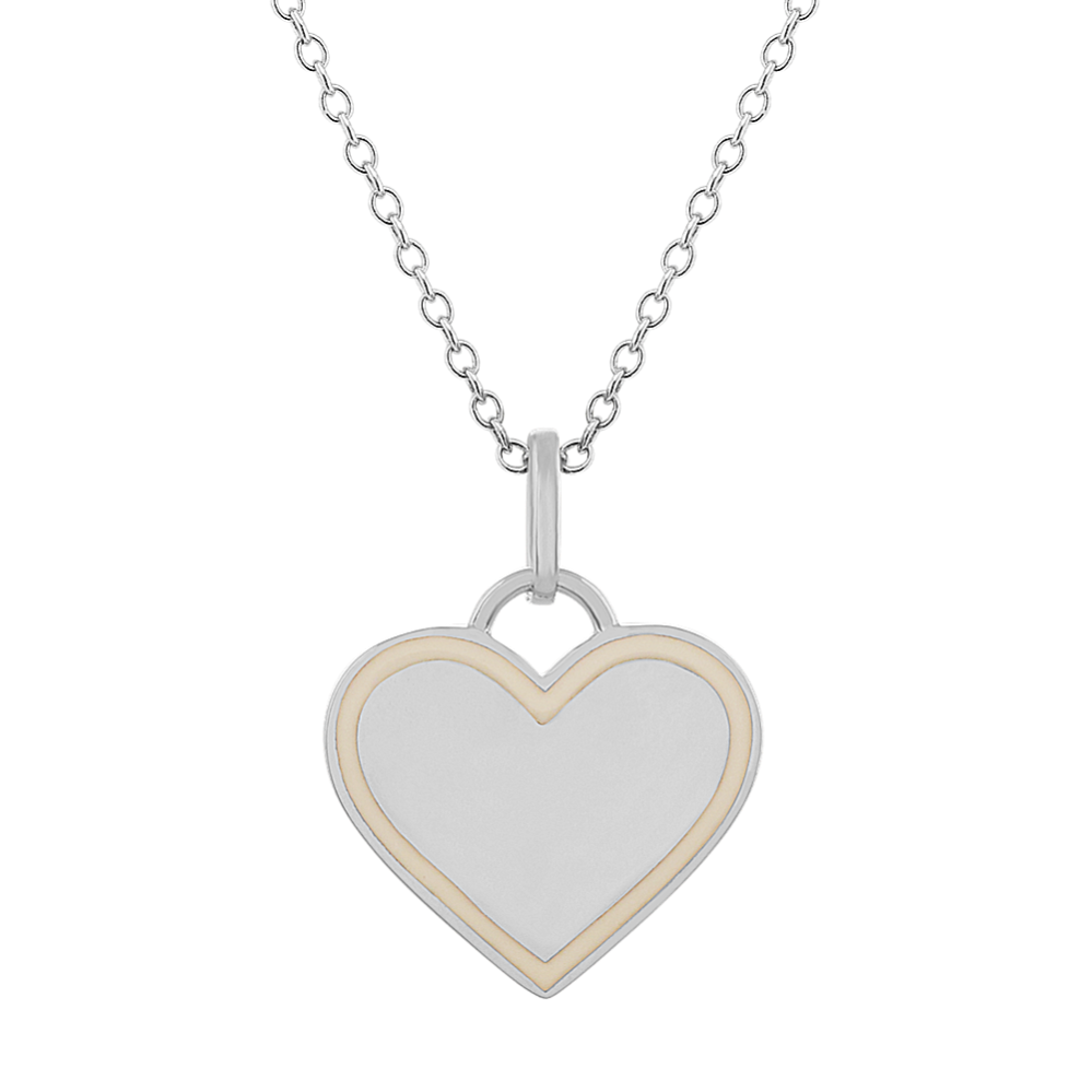 White Enamel Heart Pendant in 14k White Gold (18 in)