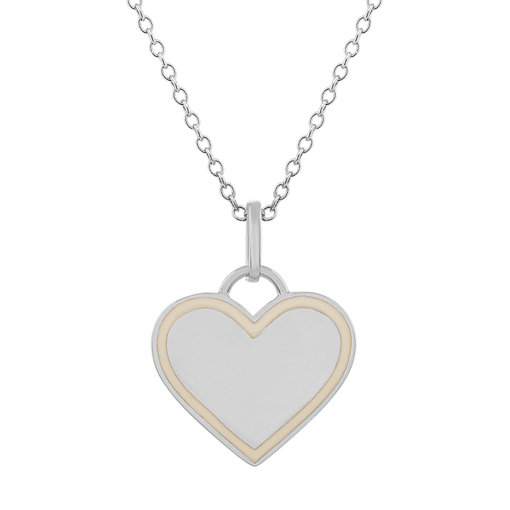 White Enamel Heart Pendant in 14k White Gold (18'')