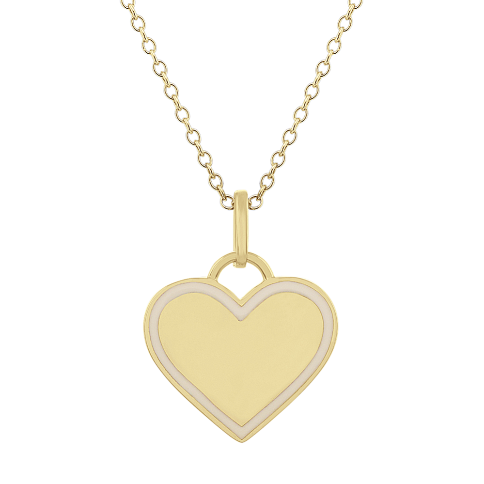 White Enamel Heart Pendant in 14k Yellow Gold (18'')
