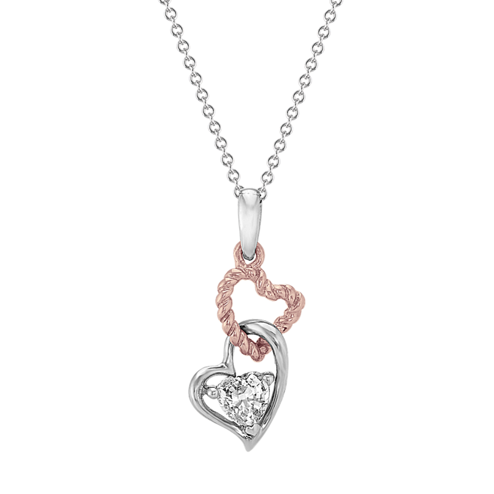 White Sapphire Double Heart Pendant (22 in)