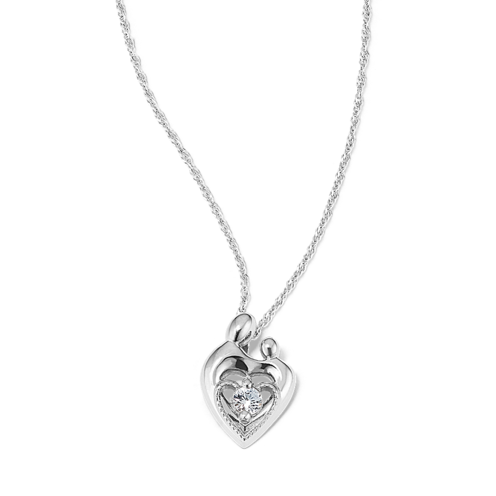 Mother & Child White Sapphire Heart Pendant