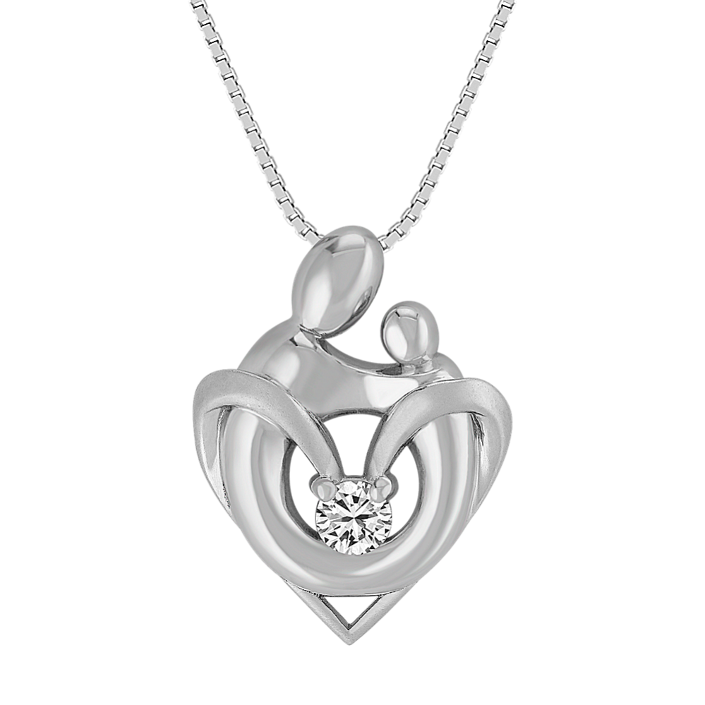 White Sapphire Mother & Child Pendant in Sterling Silver (18 in)
