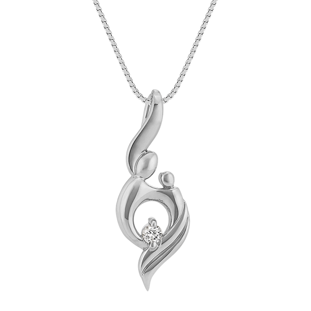 White Sapphire Mother & Child Pendant in Sterling Silver (20 in)