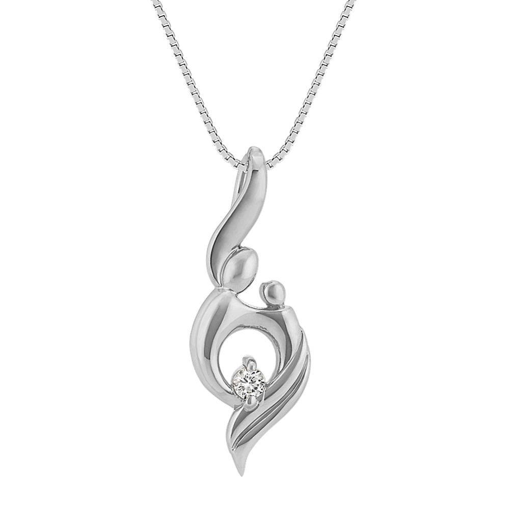 White Sapphire Mother & Child Pendant in Sterling Silver (20'')