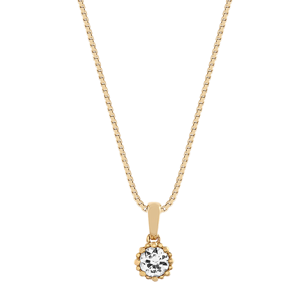 White Sapphire Pendant in 14k Yellow Gold (18 in)