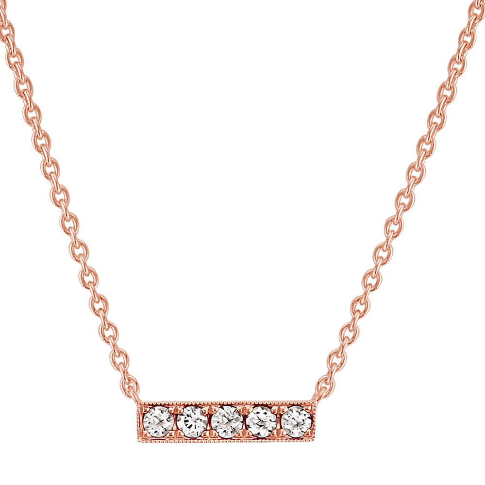 White Sapphire Bar Necklace in 14k Rose Gold (18 in.)