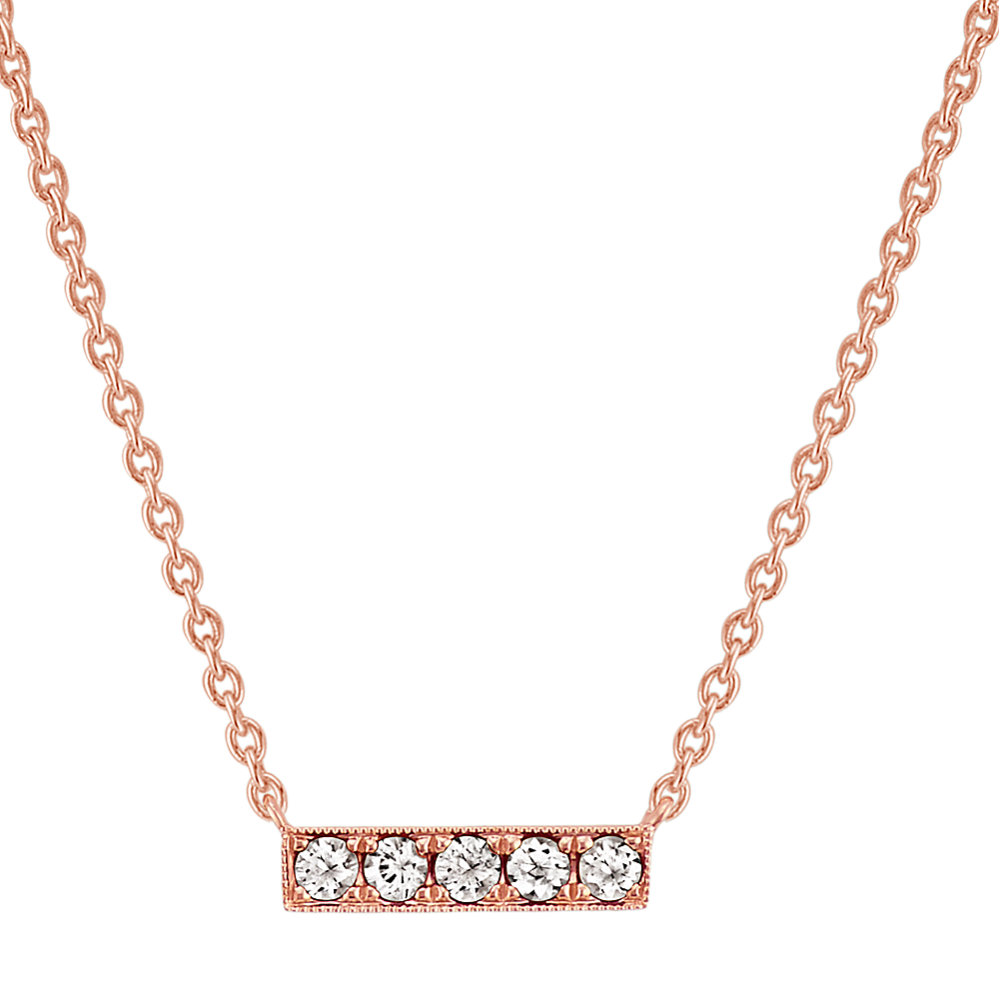 White Sapphire Bar Necklace in 14k Rose Gold (18'')