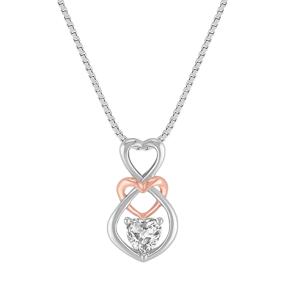 White Sapphire Heart Pendant in Sterling Silver and 14k Rose Gold (20 in)