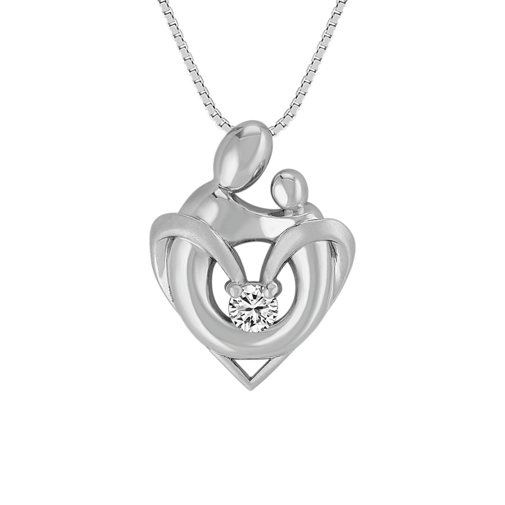 White Natural Sapphire Mother & Child Pendant in Sterling Silver (18 in)