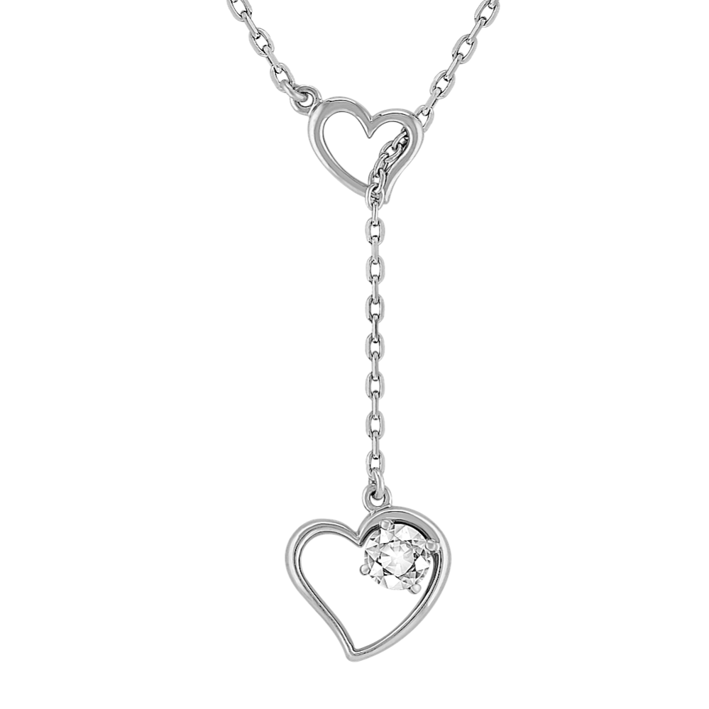 White Sapphire and Sterling Silver Heart Necklace (17 in)