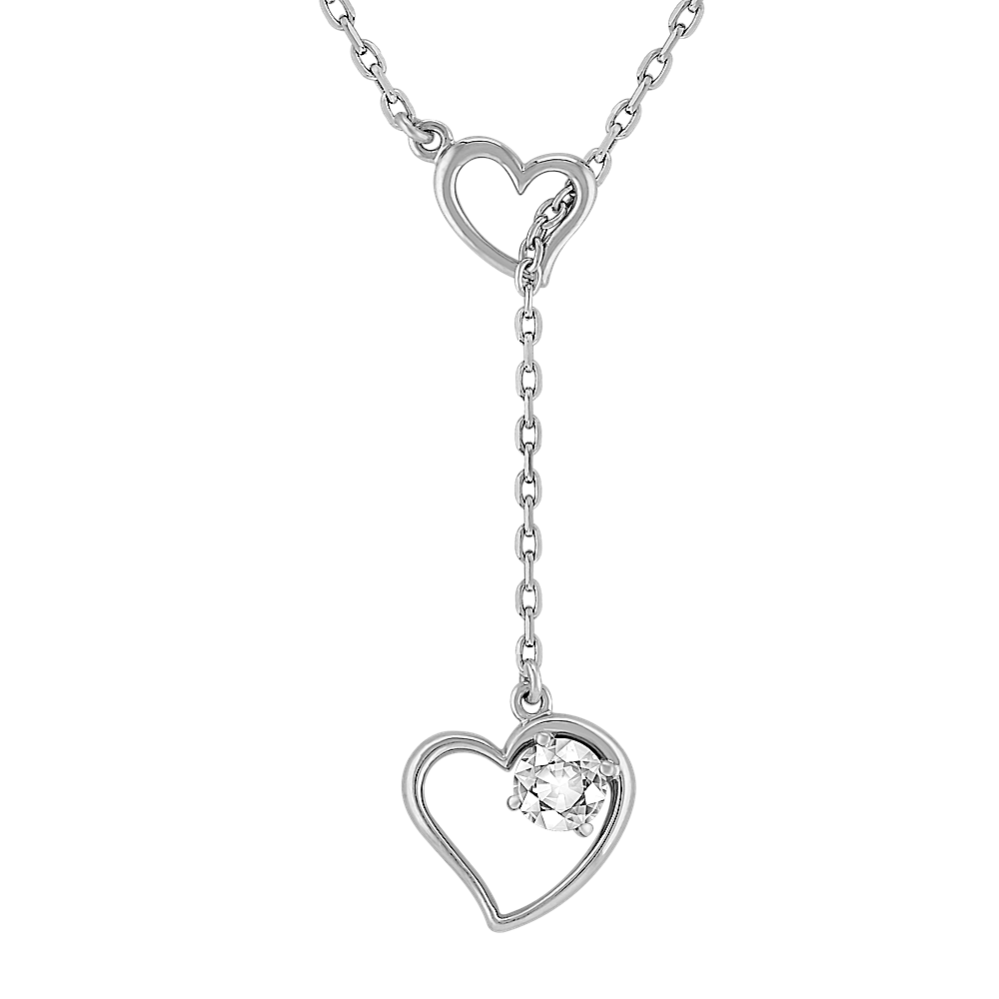 White Sapphire and Sterling Silver Heart Necklace (17'')
