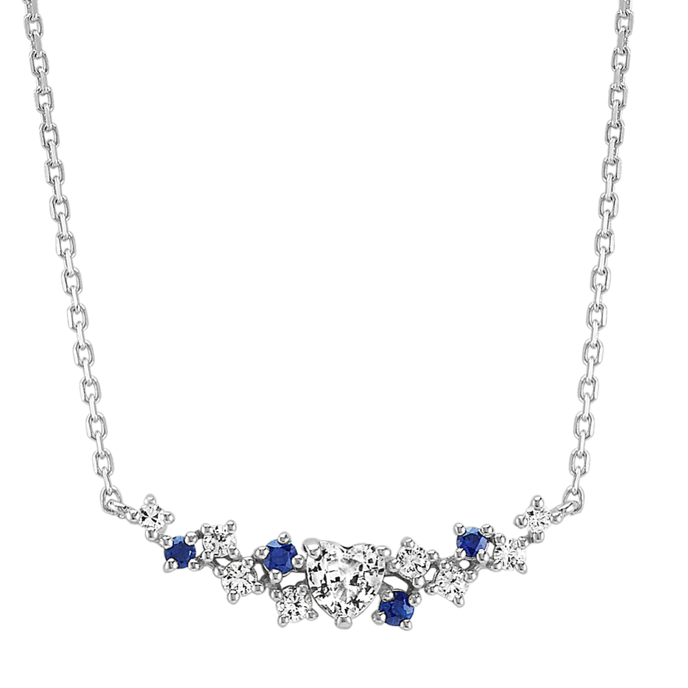 White and Traditional Blue Sapphire Necklace (18'')